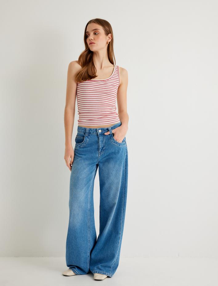  Tek Omuz Üst Ribanalı Pamuklu Slim Fit