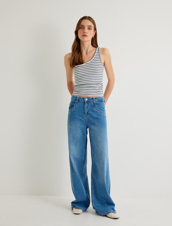  Tek Omuz Üst Ribanalı Pamuklu Slim Fit