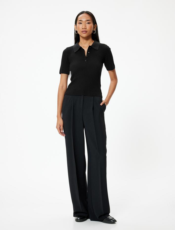  Polo Yaka Triko Kazak Kısa Kollu