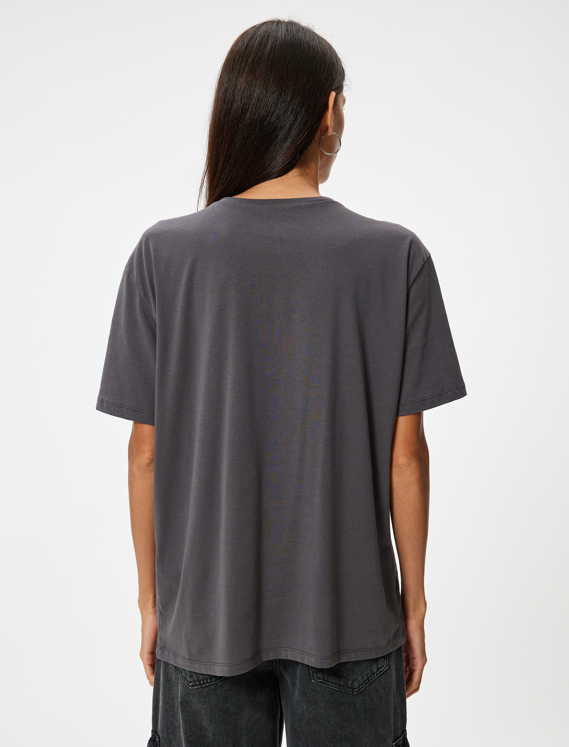   Oversize Tişört Kolej Baskılı Bisiklet Yaka Kısa Kollu Pamuklu