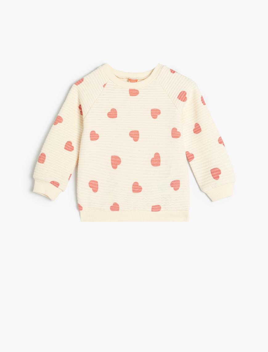  Kız Bebek Sweatshirt Kalpli Bisiklet Yaka Uzun Kollu Pamuklu