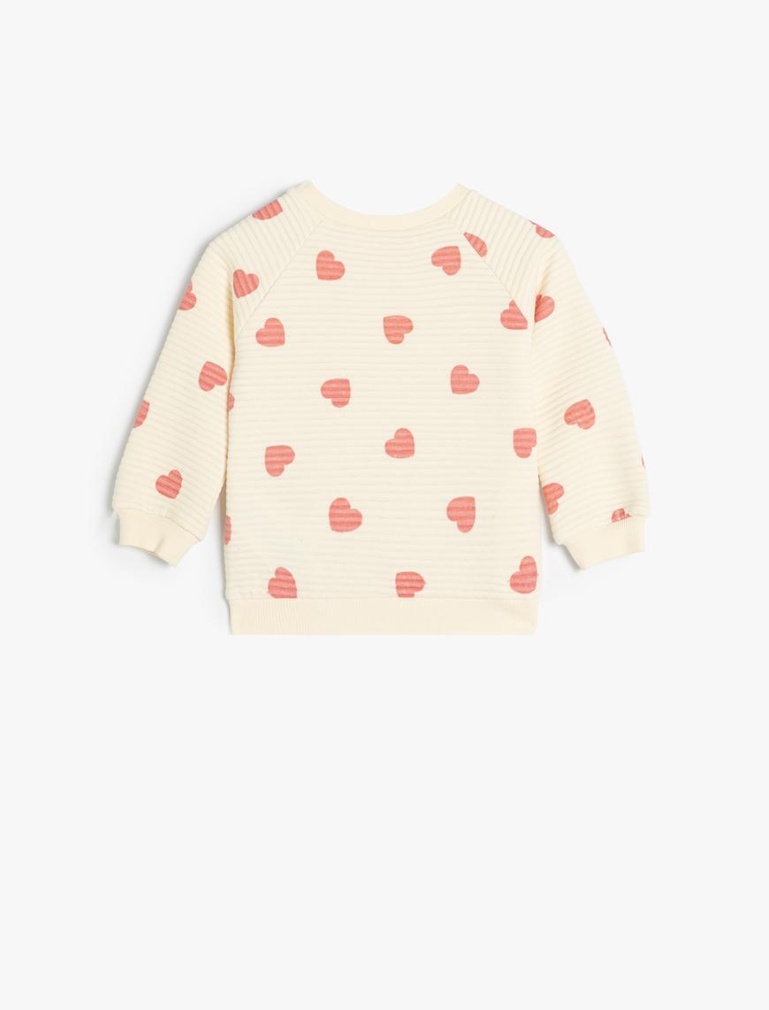  Kız Bebek Sweatshirt Kalpli Bisiklet Yaka Uzun Kollu Pamuklu