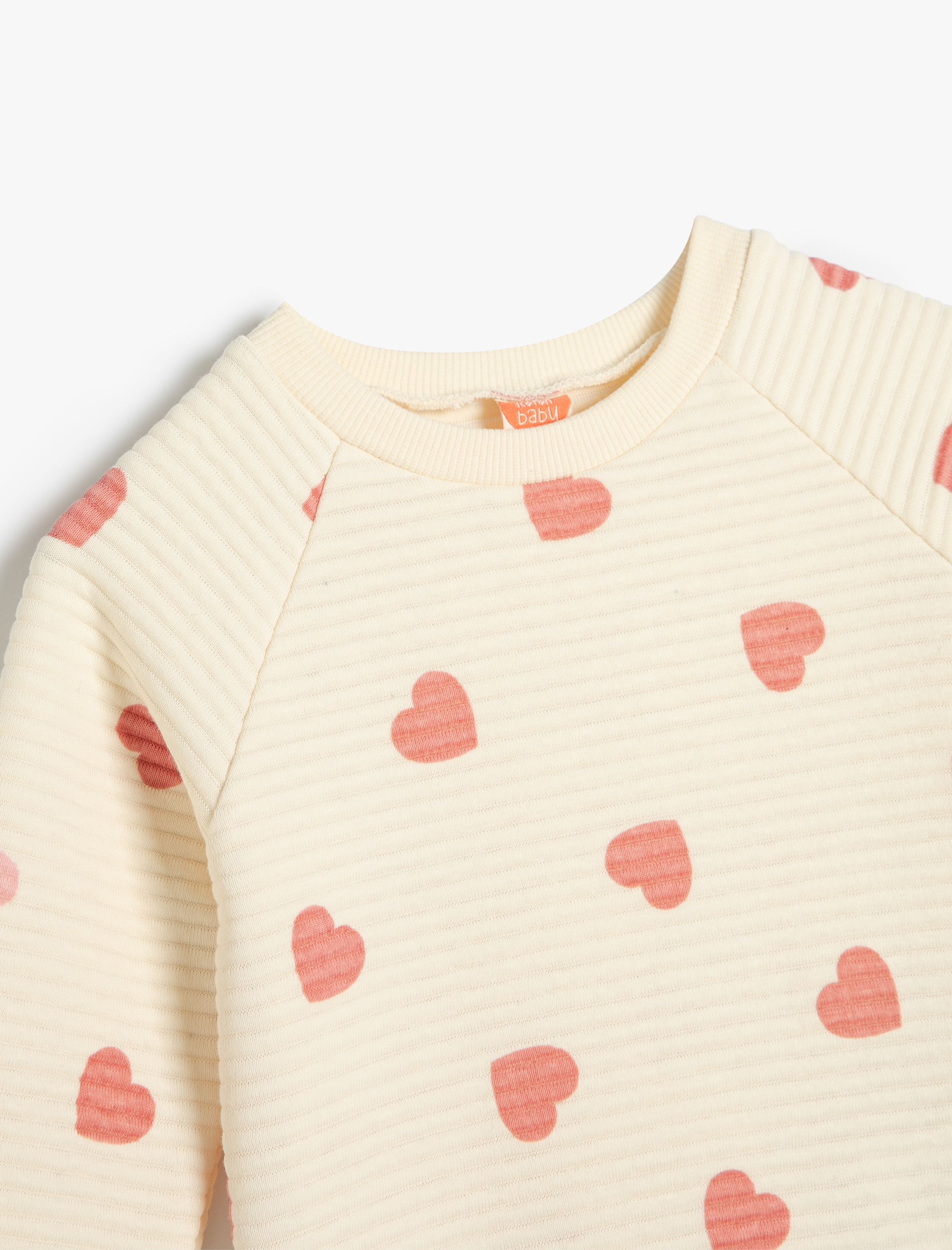  Kız Bebek Sweatshirt Kalpli Bisiklet Yaka Uzun Kollu Pamuklu