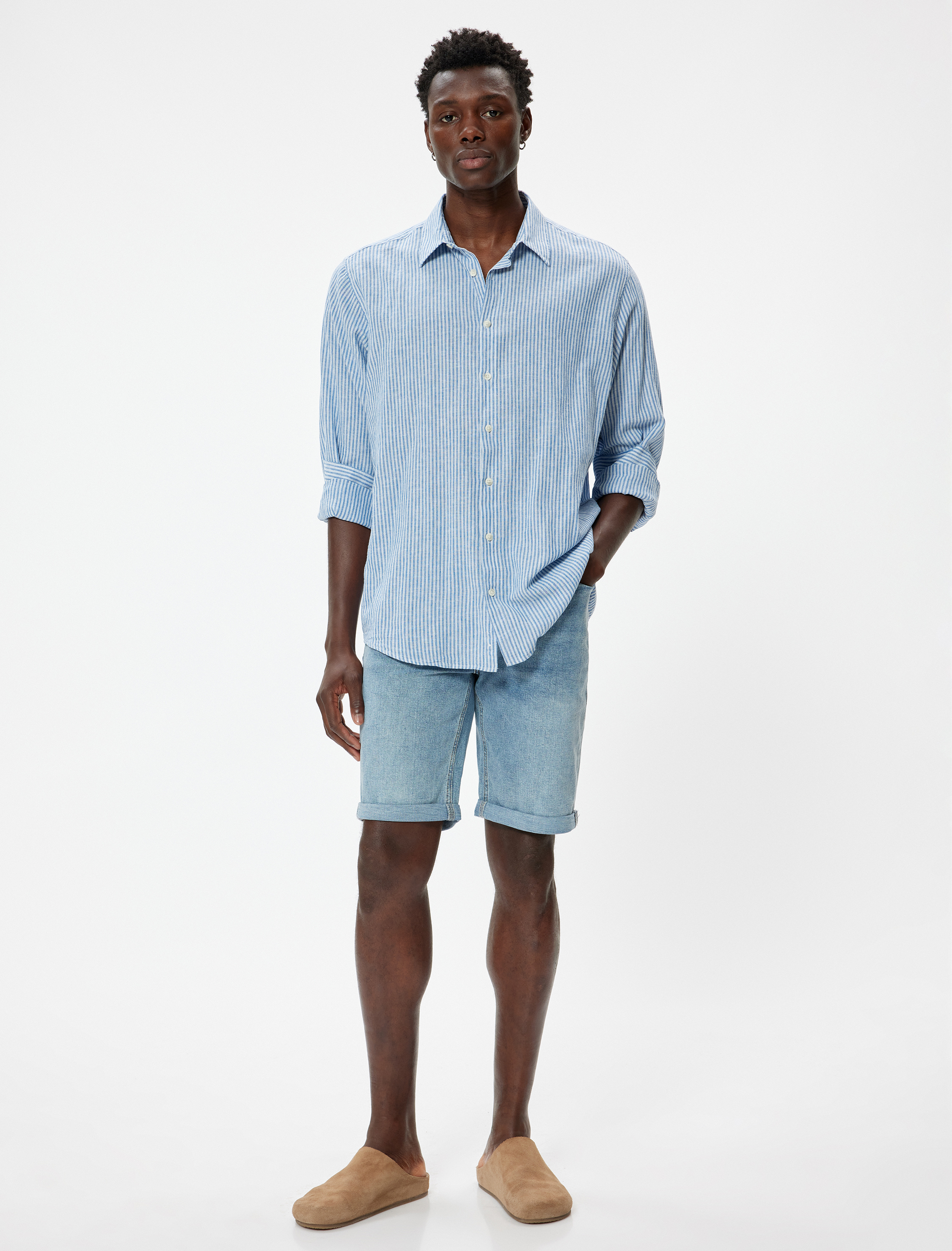   Slim Fit Kot Şort Bermuda Cep Detaylı Pamuklu