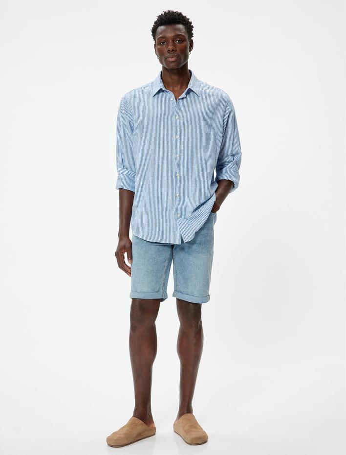  Slim Fit Kot Şort Bermuda Cep Detaylı Pamuklu