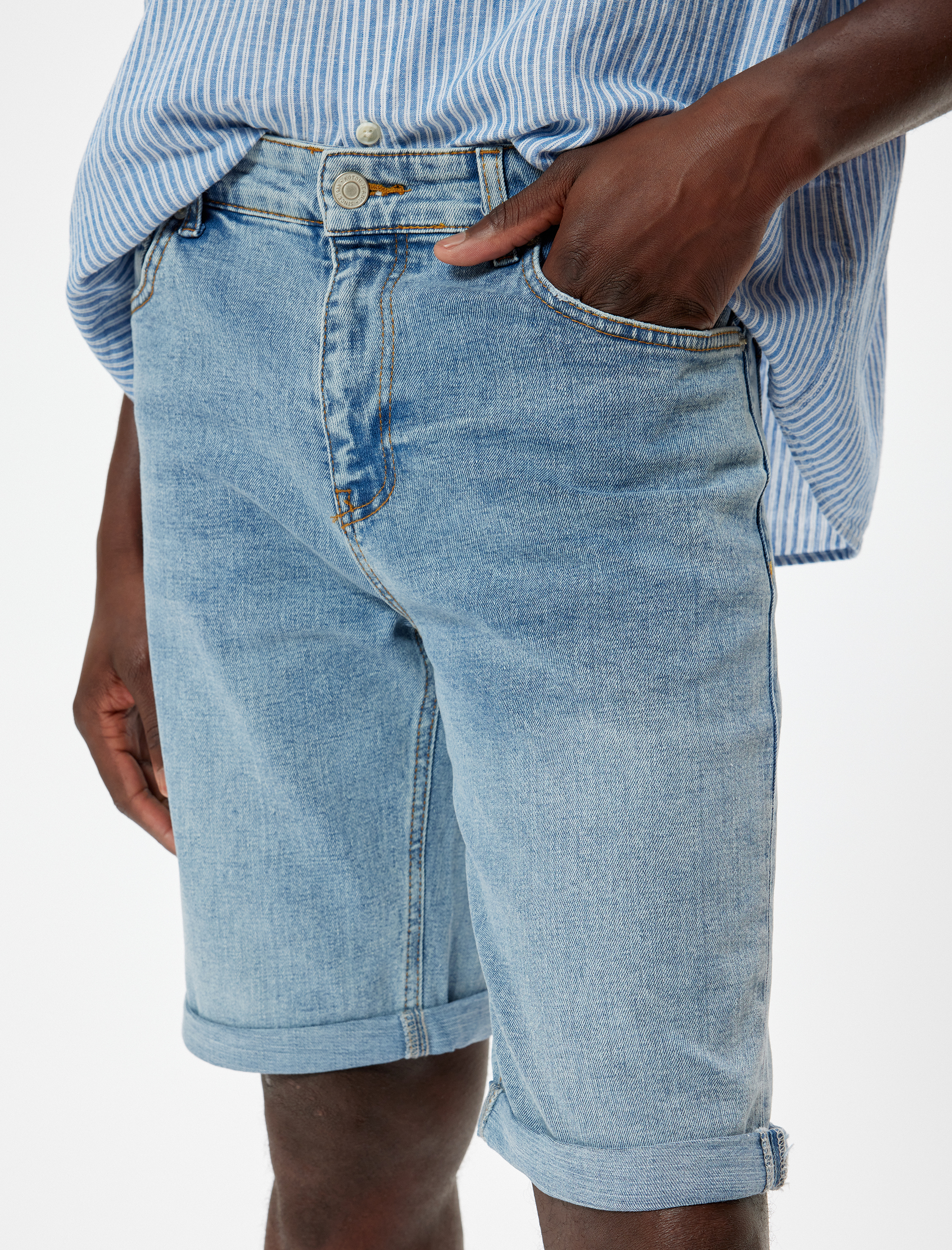   Slim Fit Kot Şort Bermuda Cep Detaylı Pamuklu