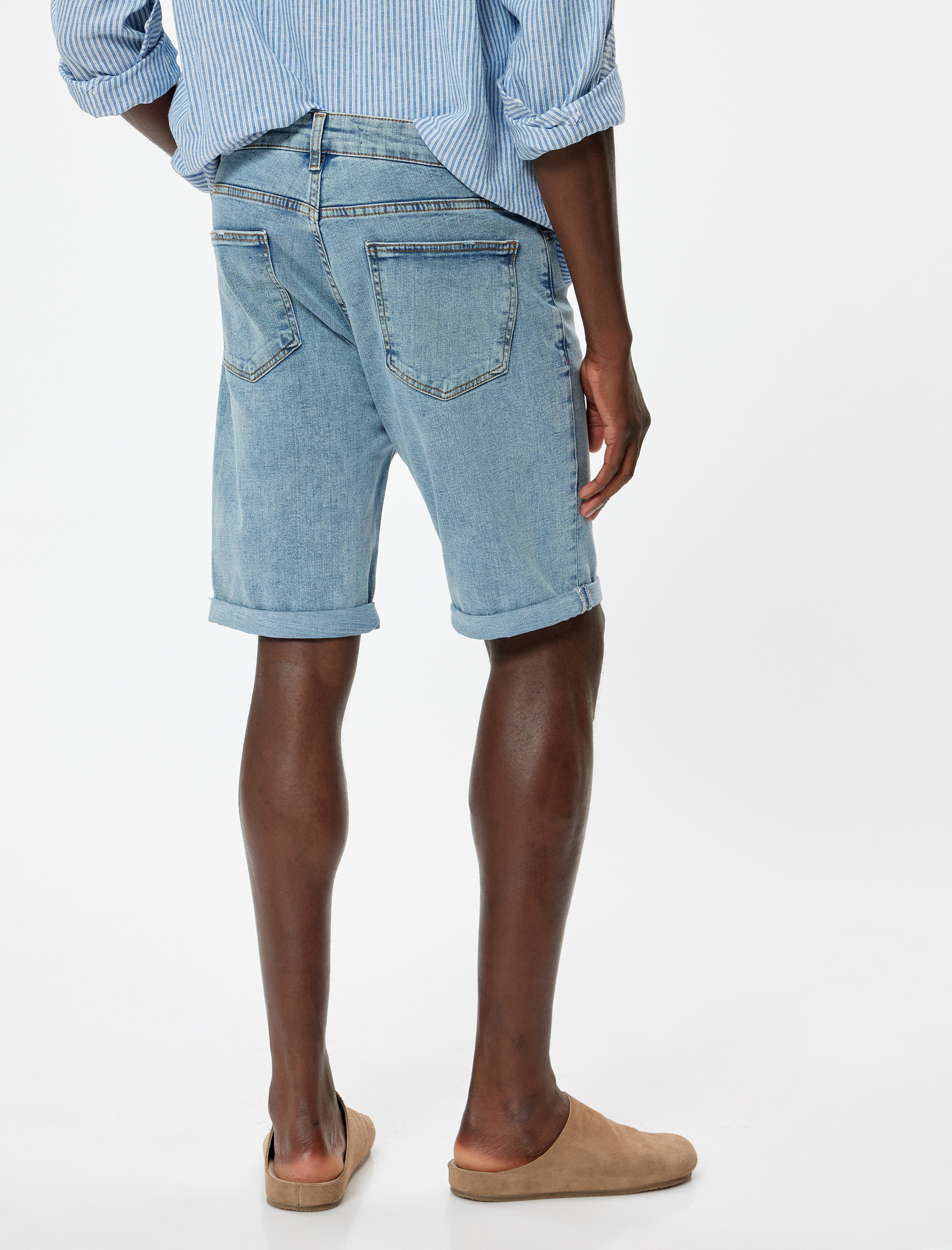   Slim Fit Kot Şort Bermuda Cep Detaylı Pamuklu