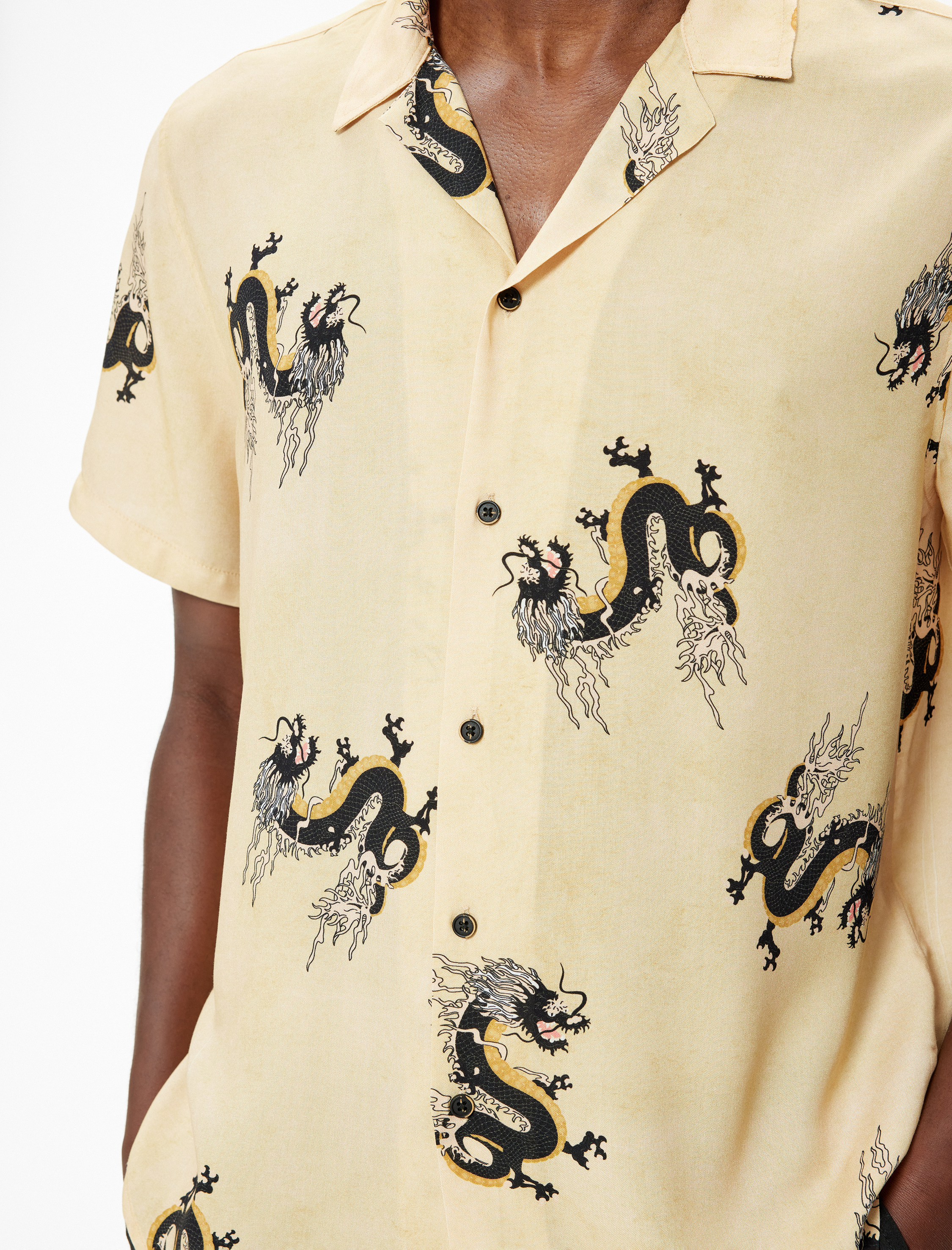   Kısa Kollu Gömlek Ejderha Desenli Düğmeli Regular Fit