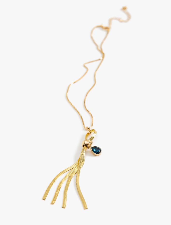 Kadın Zincir  Püskül Detaylı Kolye Taşlı