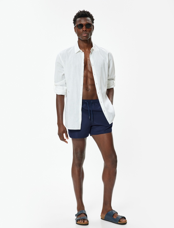  Deniz Şortu Kısa Oversize Beli Bağcıklı Cep Detaylı