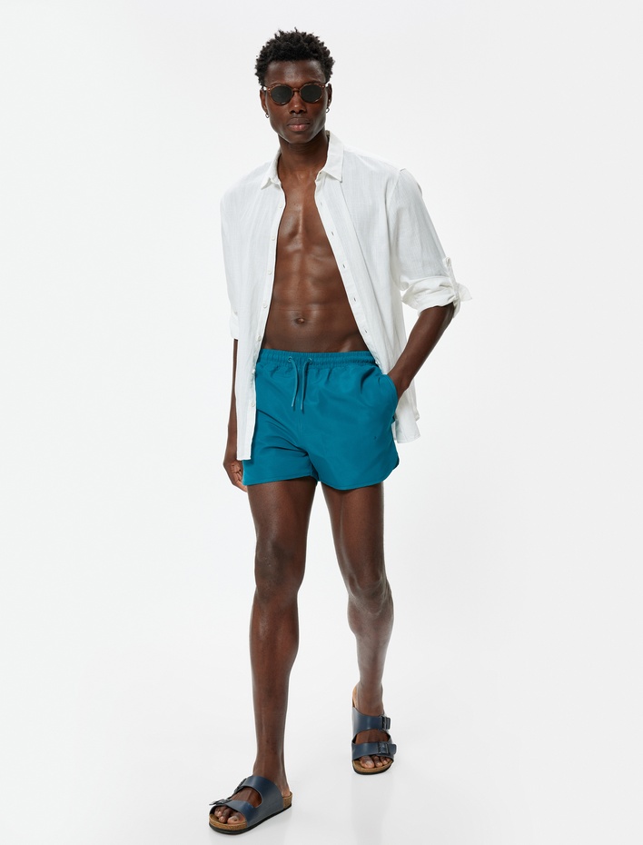  Deniz Şortu Kısa Oversize Beli Bağcıklı Cep Detaylı