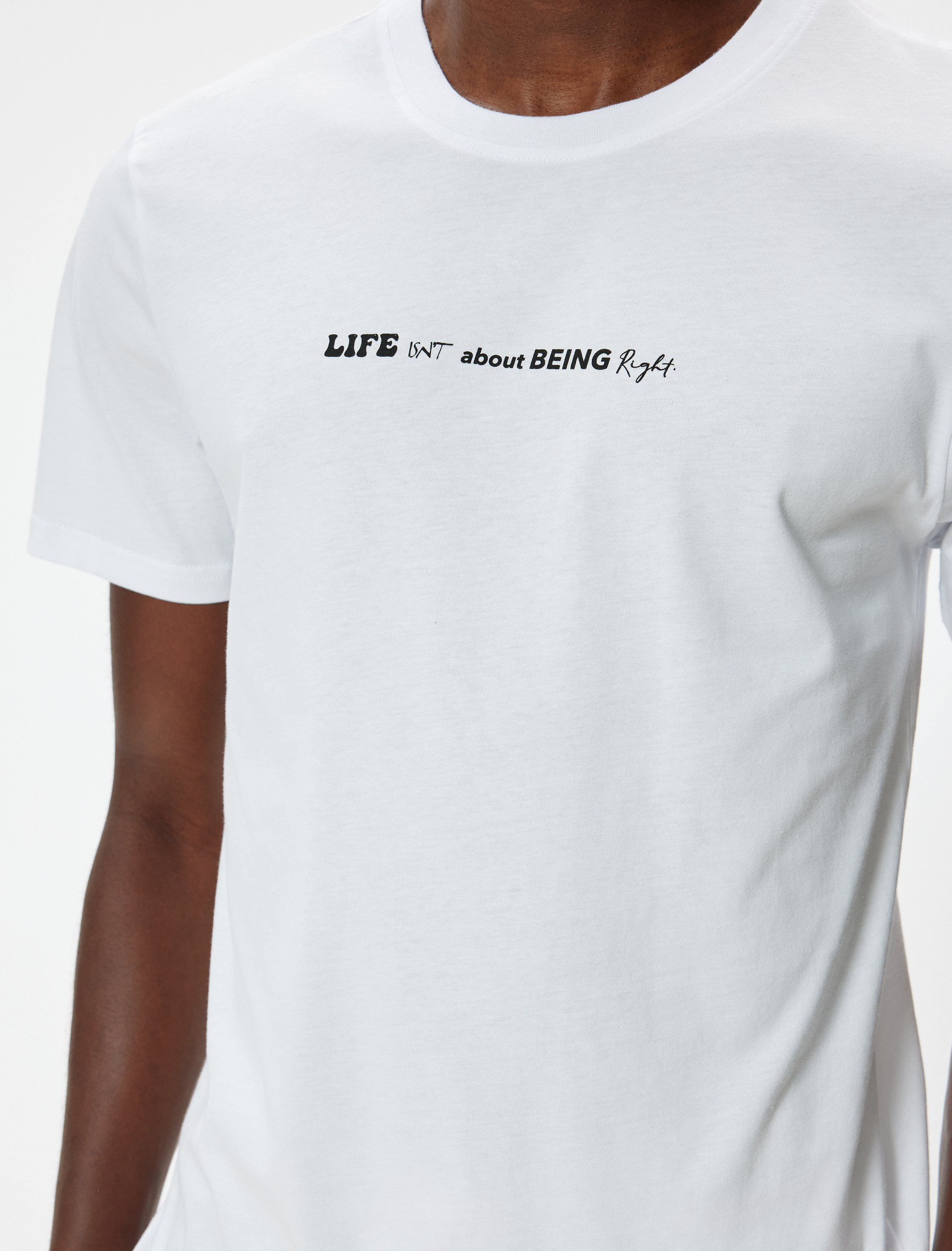   Slim Fit Tişört Slogan Baskılı Kısa Kollu Bisiklet Yaka Pamuklu