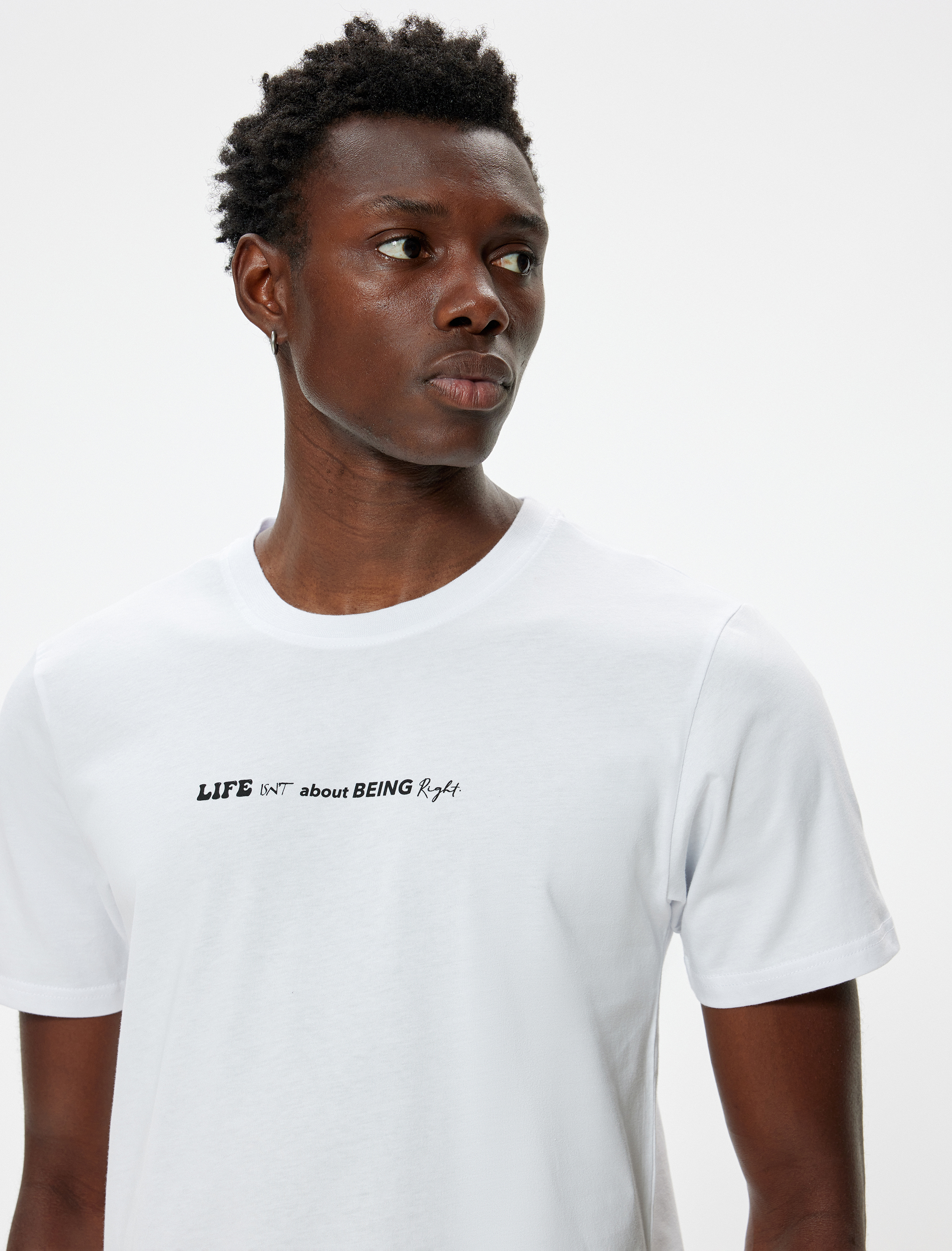   Slim Fit Tişört Slogan Baskılı Kısa Kollu Bisiklet Yaka Pamuklu