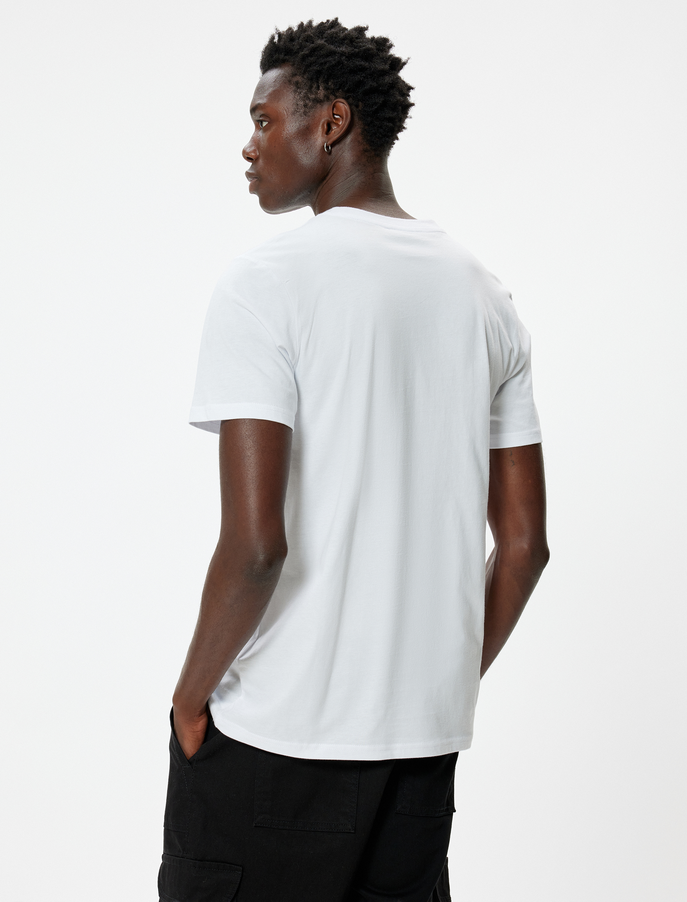   Slim Fit Tişört Slogan Baskılı Kısa Kollu Bisiklet Yaka Pamuklu