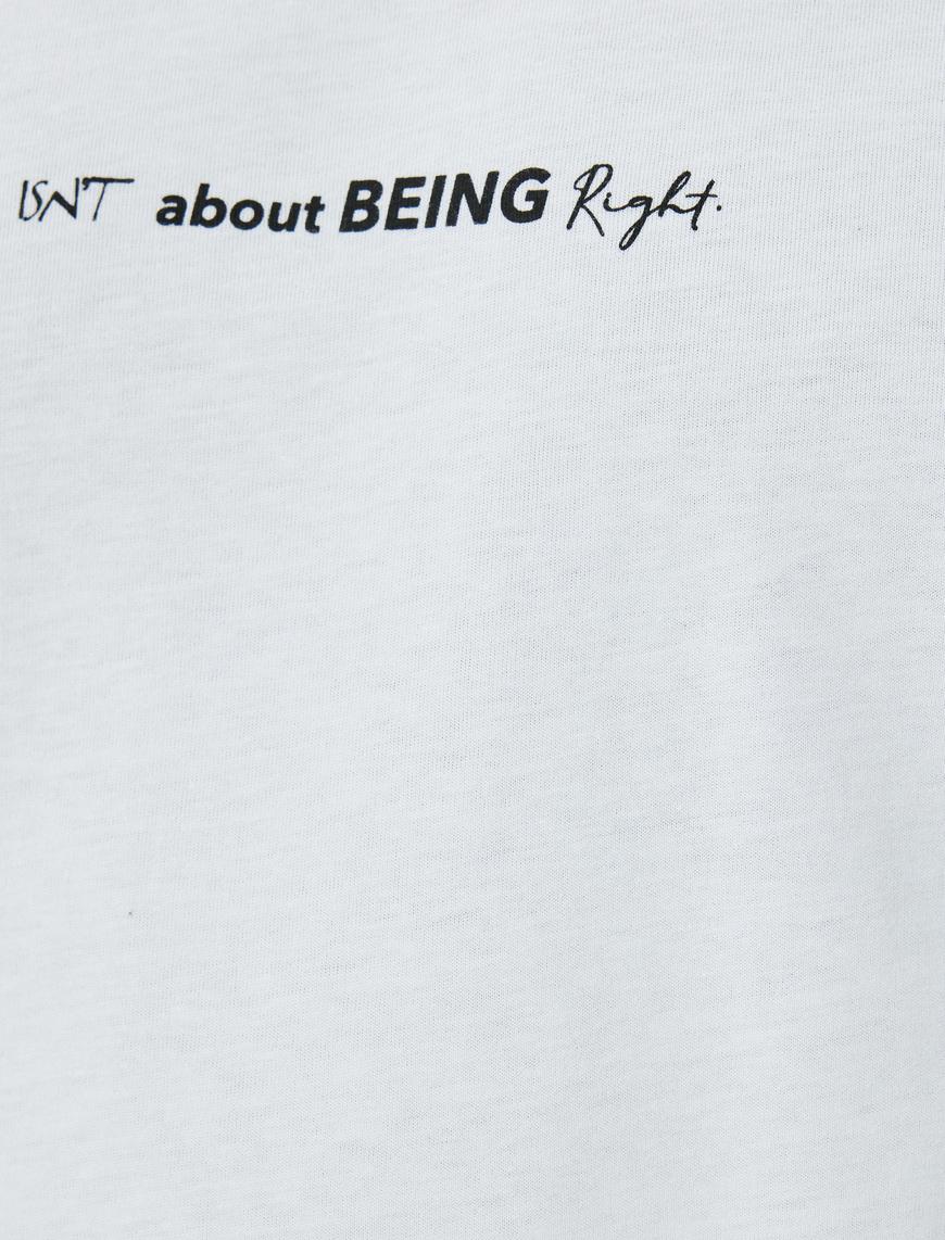   Slim Fit Tişört Slogan Baskılı Kısa Kollu Bisiklet Yaka Pamuklu