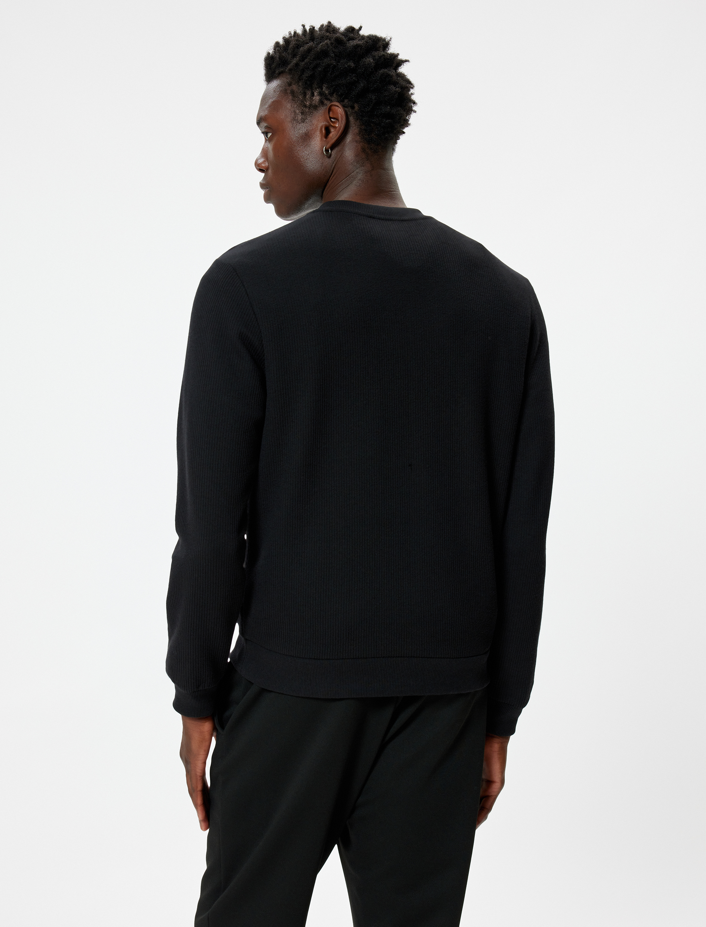   Bisiklet Yaka Dokulu Pamuk Karışımlı Uzun Kollu Basic Sweatshirt