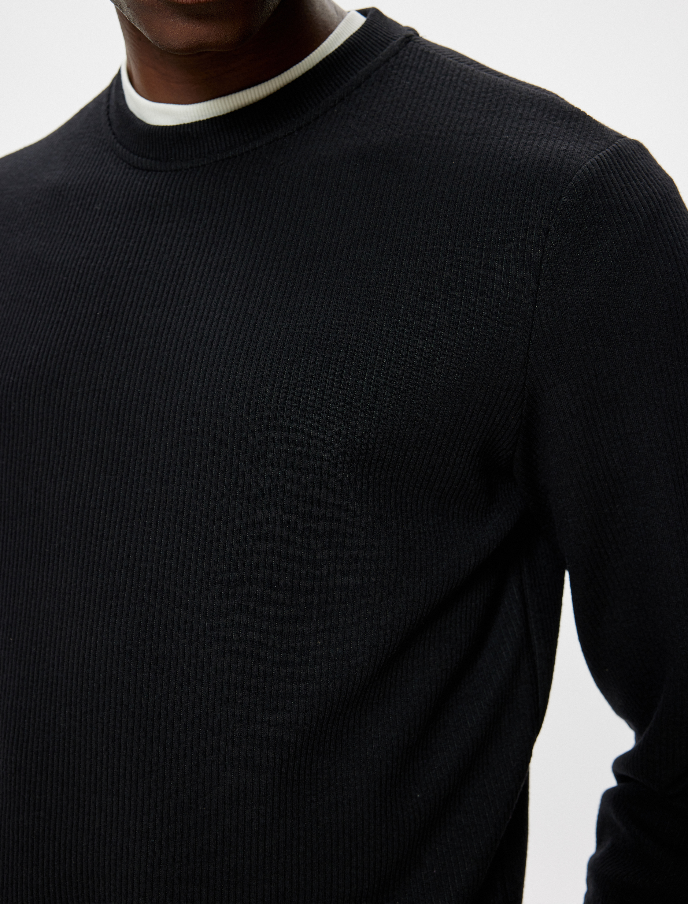   Bisiklet Yaka Dokulu Pamuk Karışımlı Uzun Kollu Basic Sweatshirt