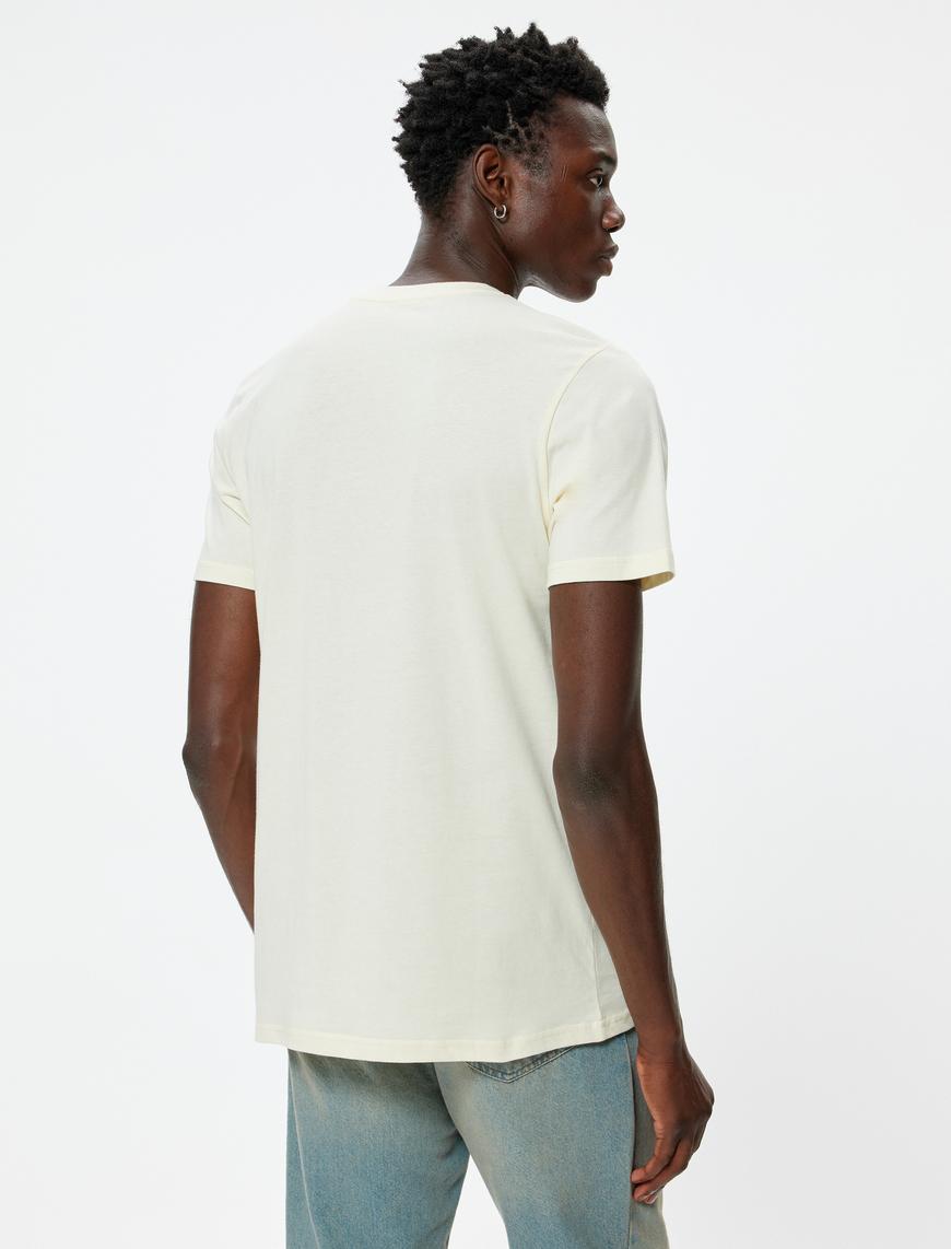   Slim Fit Tişört Slogan Baskılı Kısa Kollu Bisiklet Yaka Pamuklu