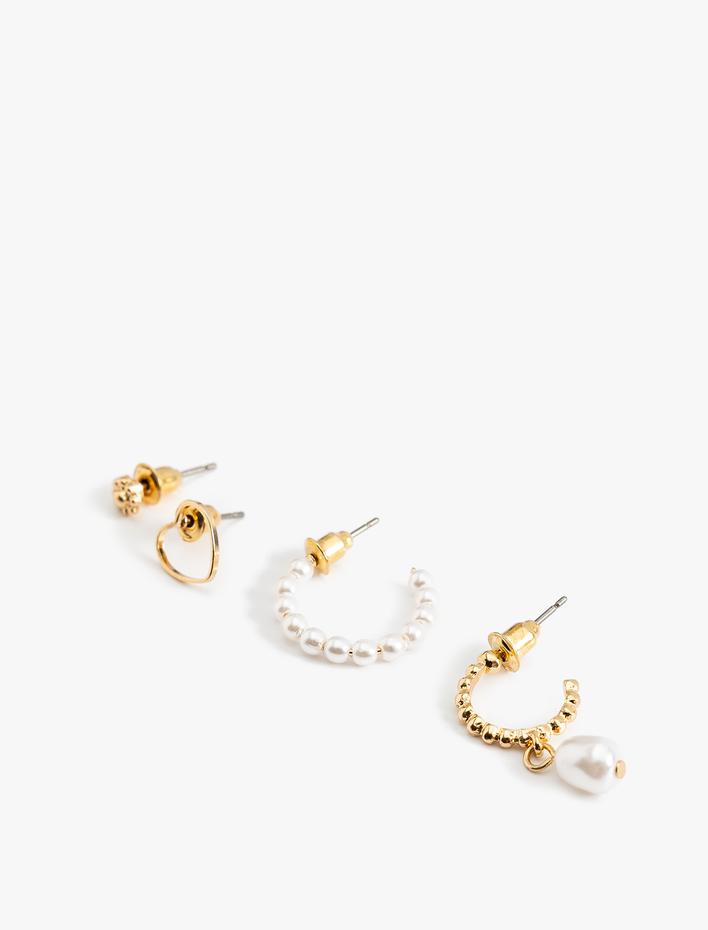 Kadın İncili Halka ve Top Küpe Seti 4'lü