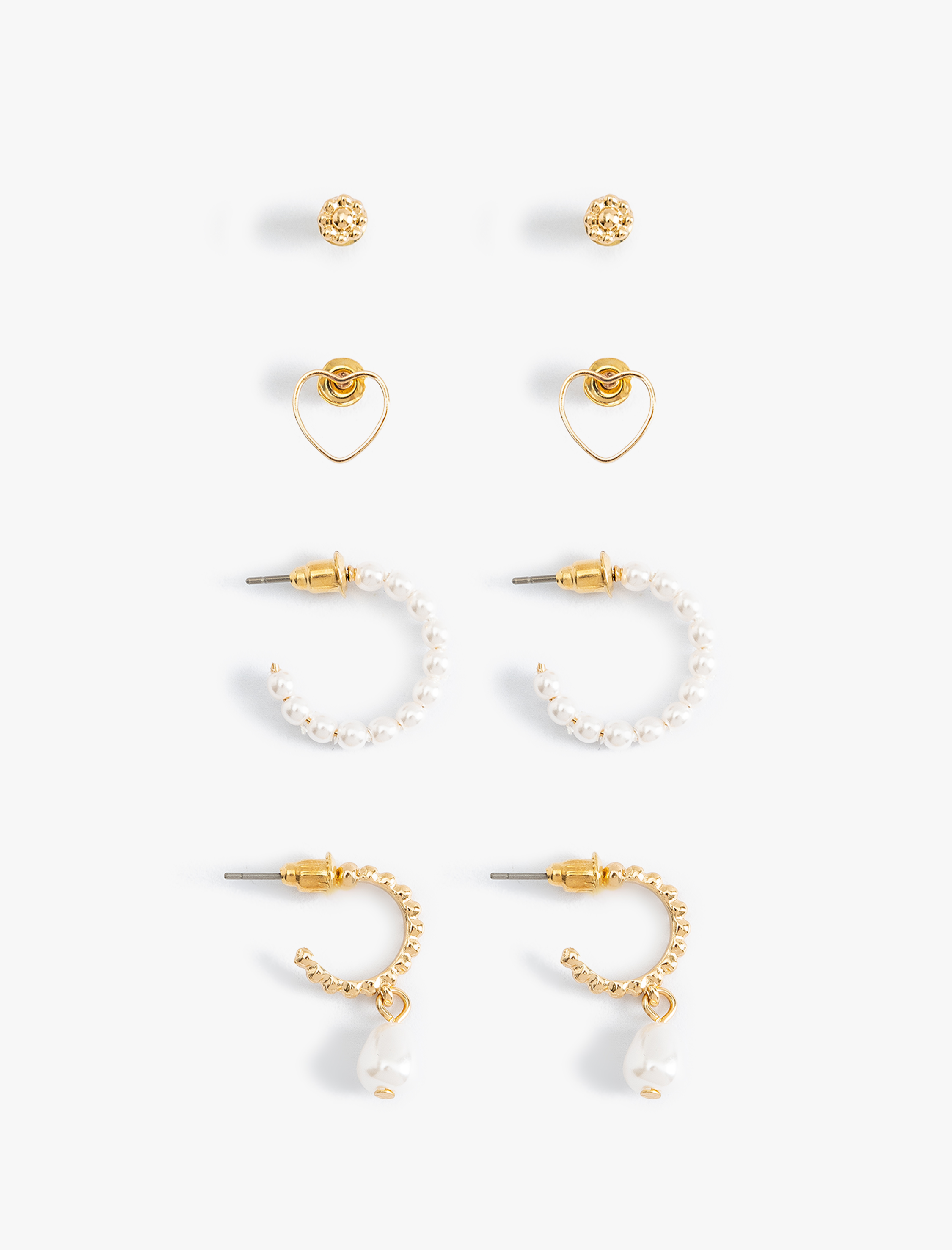  Kadın İncili Halka ve Top Küpe Seti 4'lü