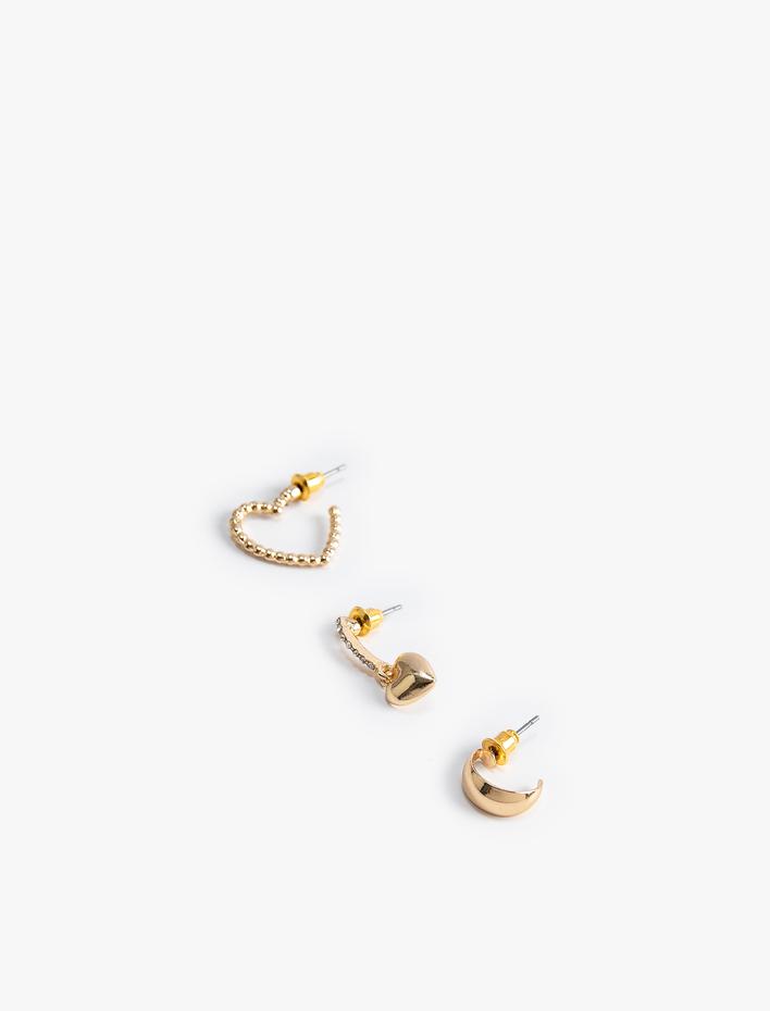 Kadın Halka Küpe Seti 3'lü Kalp Charm Detaylı