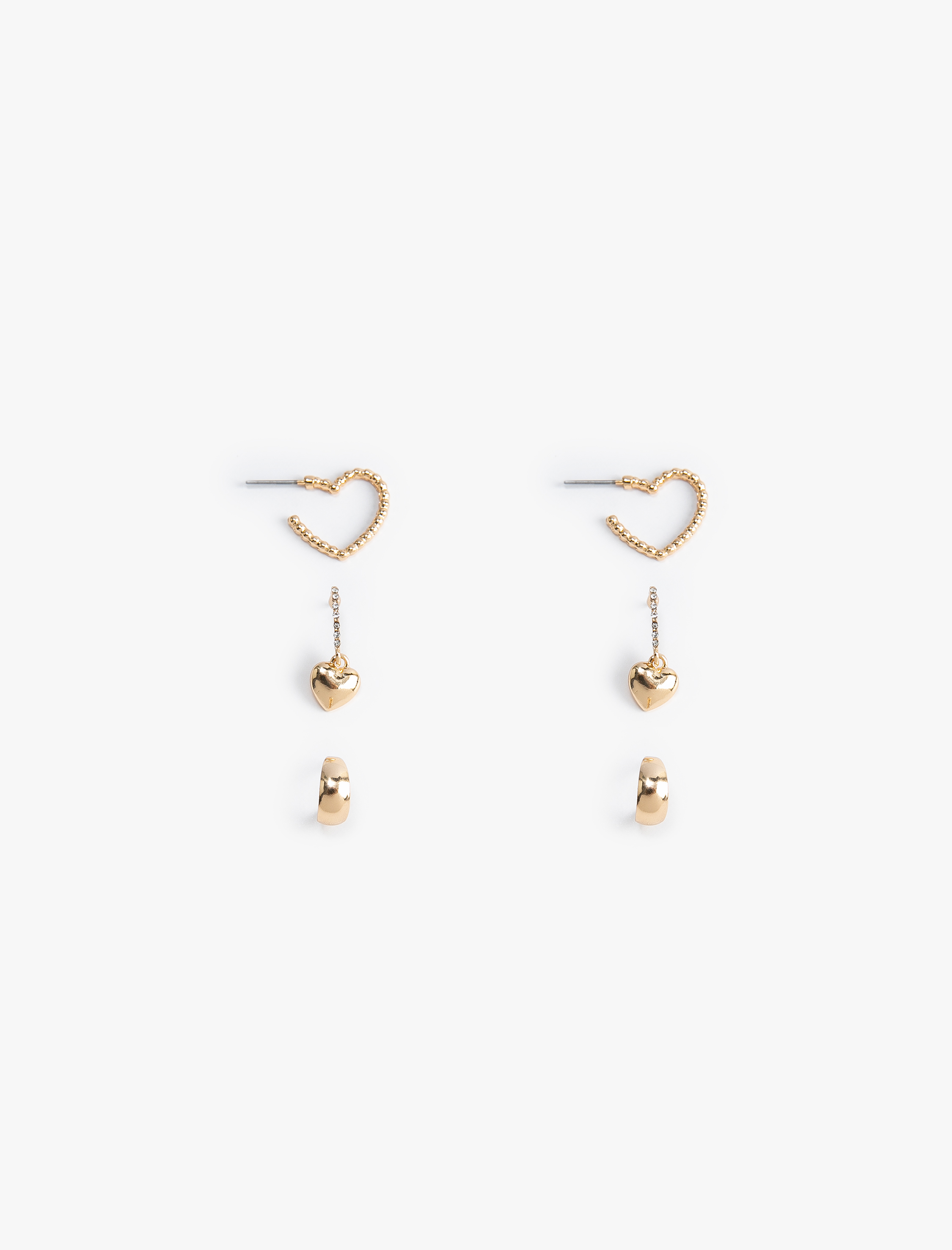  Kadın Halka Küpe Seti 3'lü Kalp Charm Detaylı