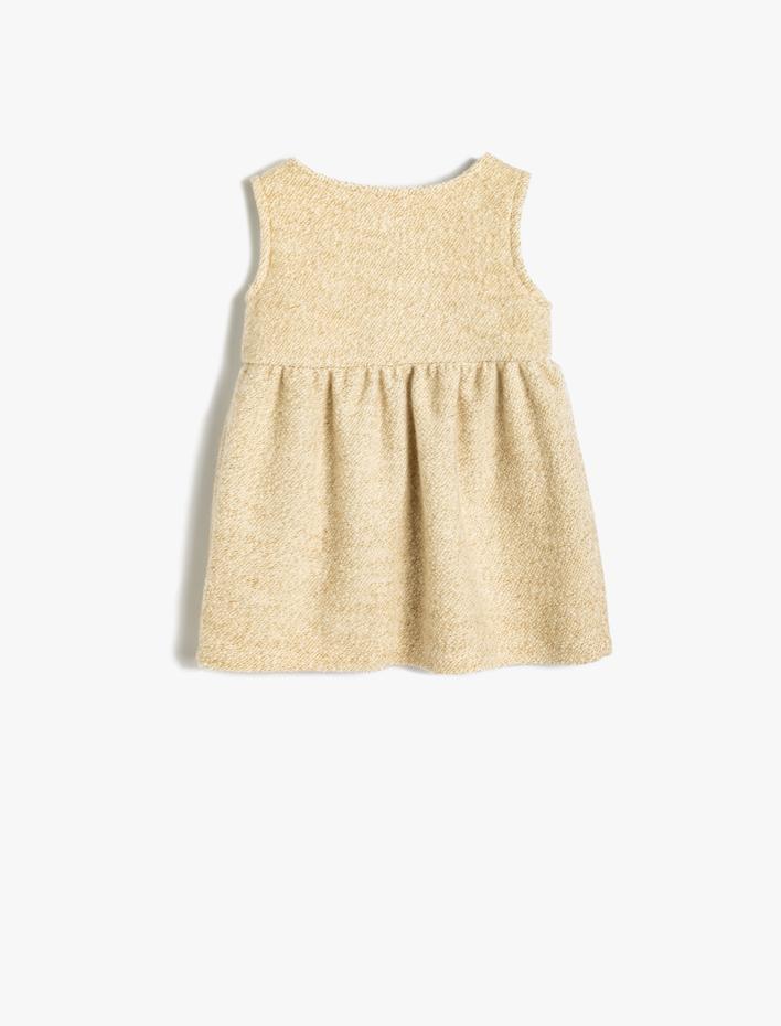 Kız Bebek Elbise Kolsuz Bisiklet Yaka Düğme Detaylı Cepli