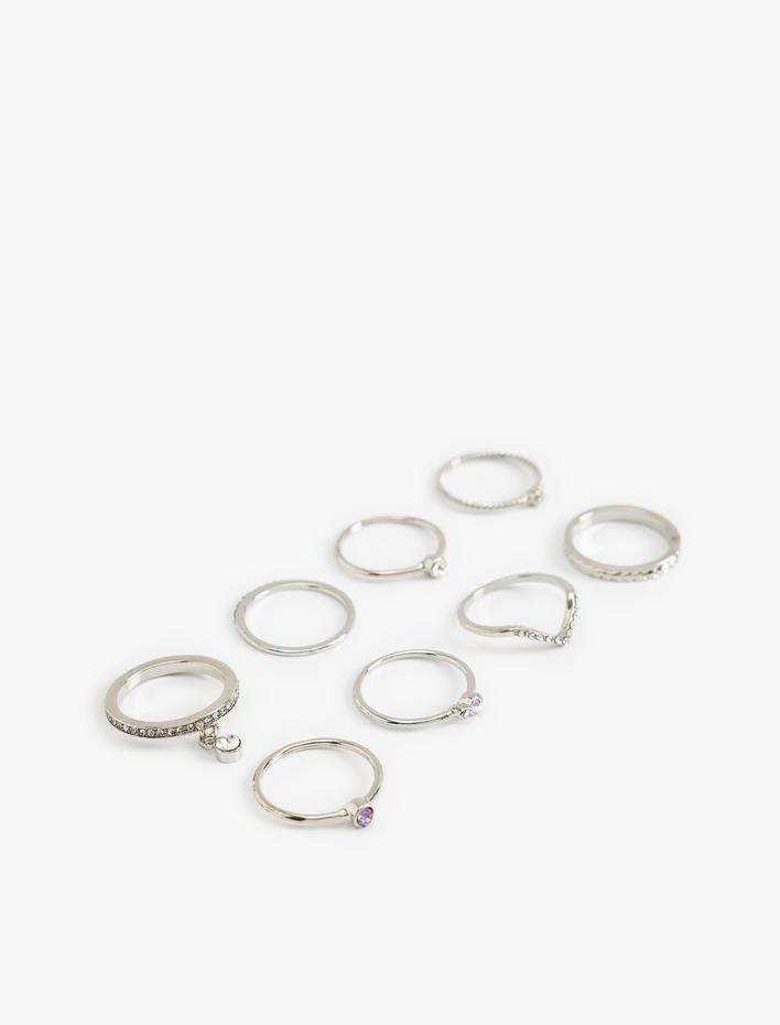 Kadın 8'li Yüzük Seti Taş Detaylı