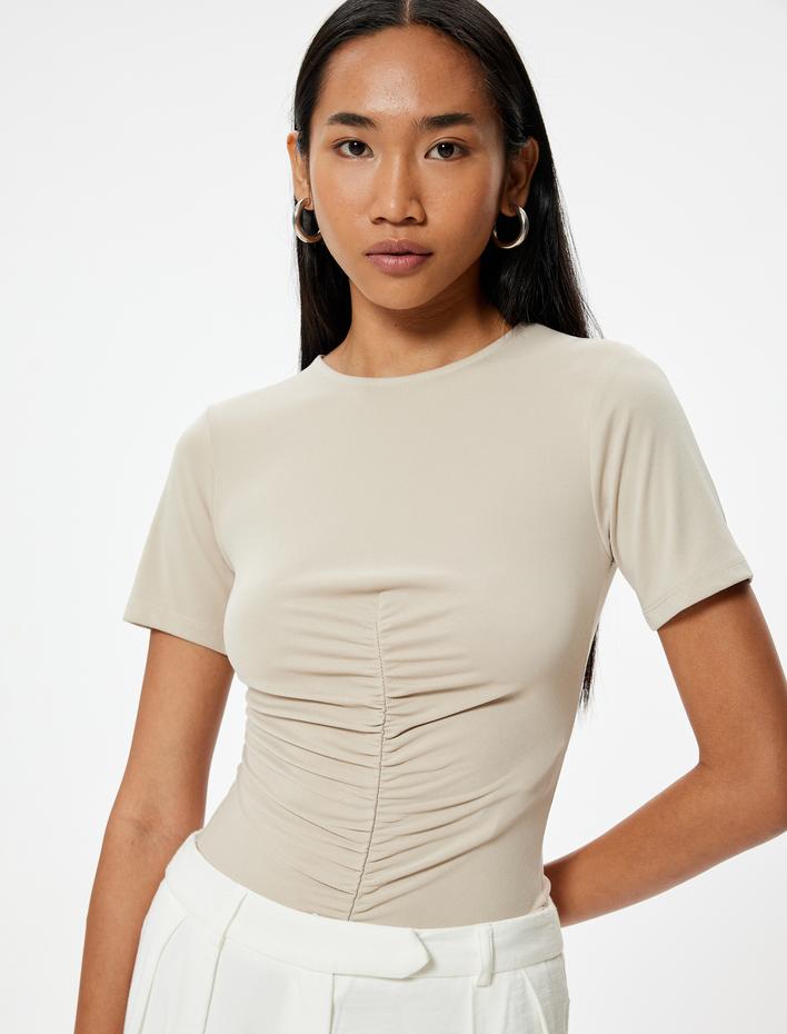  Drapeli Body Kısa Kollu Bisiklet Yaka