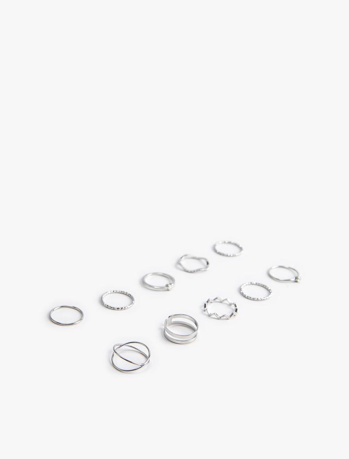 Kadın 10'lü Yüzük Seti Kalpli Çelik Karışımlı