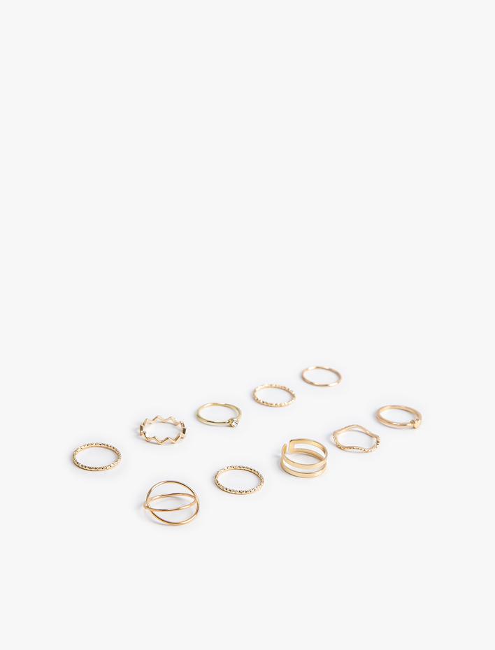 Kadın 10'lü Yüzük Seti Kalpli Çelik Karışımlı