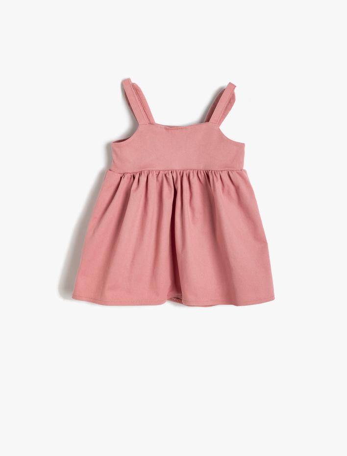 Kız Bebek Pamuklu Kalp Detaylı Askılı Salopet Elbise