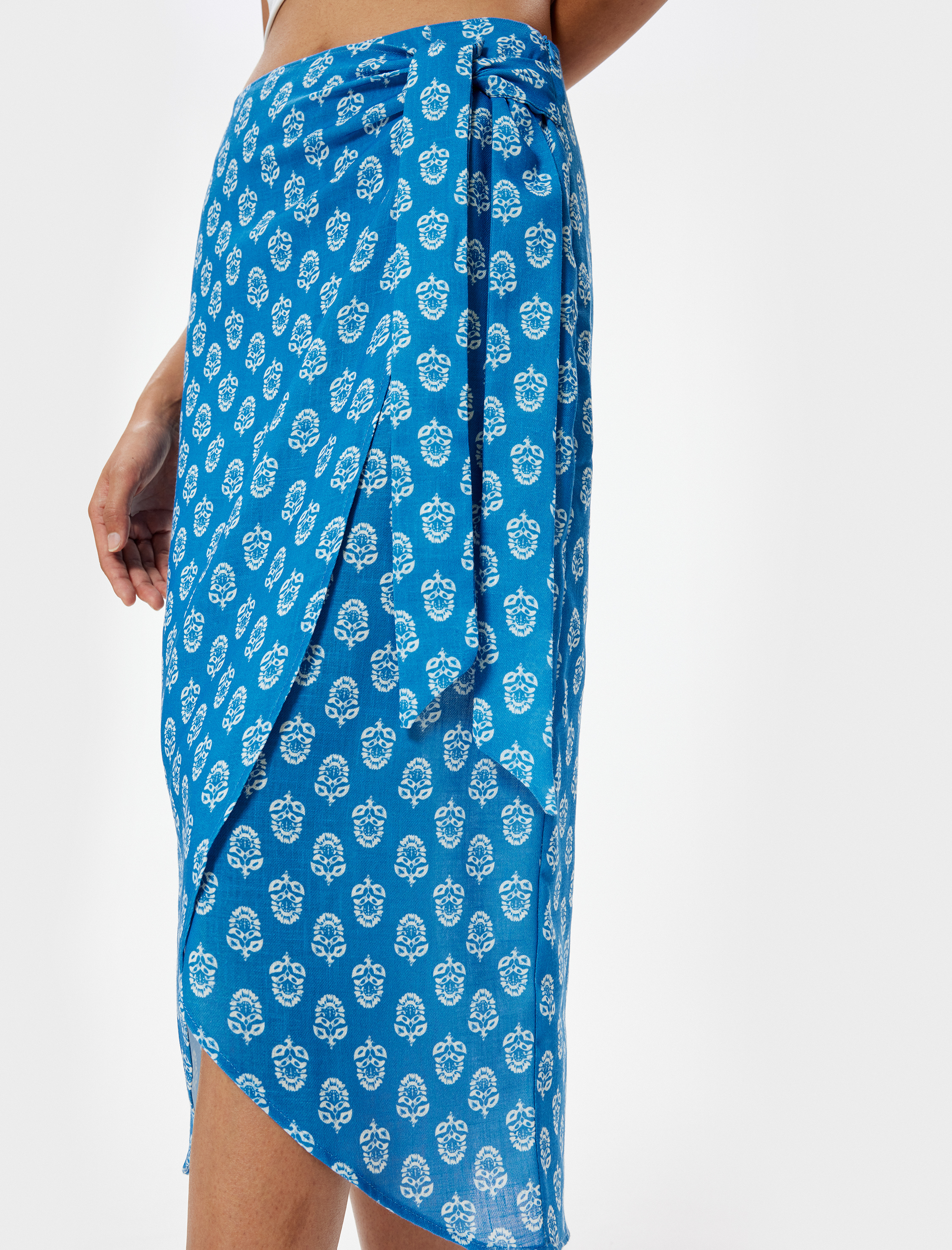   Midi Boy Kruvaze Etek Bağlama Detaylı Etnik Desenli