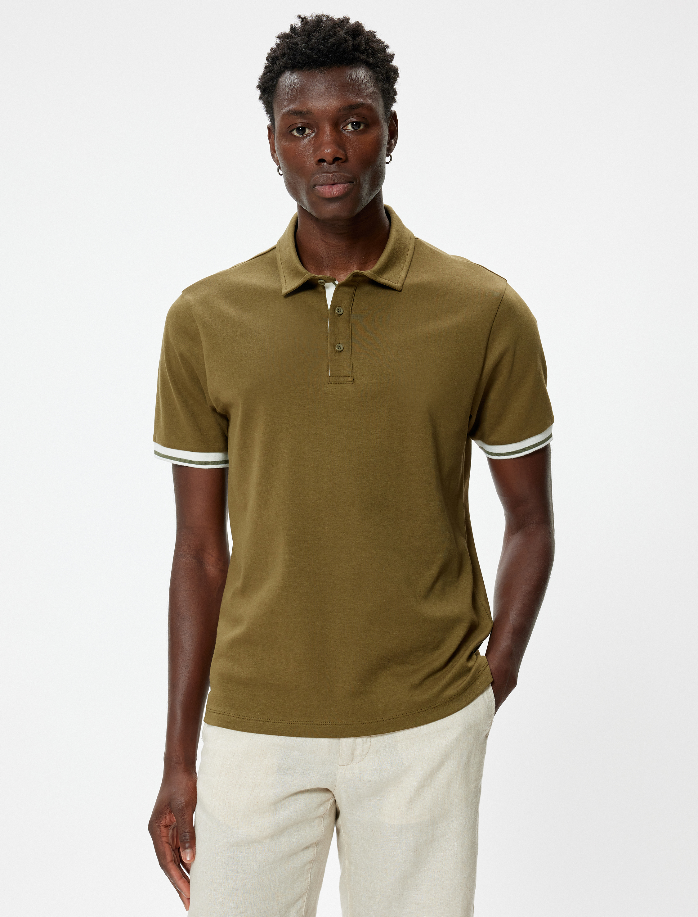   Polo Yaka Tişört Slim Fit Düğmeli Kısa Kollu