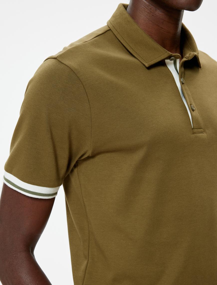   Polo Yaka Tişört Slim Fit Düğmeli Kısa Kollu