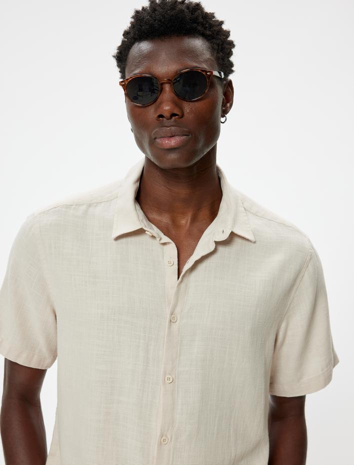  Yazlık Gömlek Kısa Kollu Klasik Yaka Düğmeli Pamuklu Regular Fit