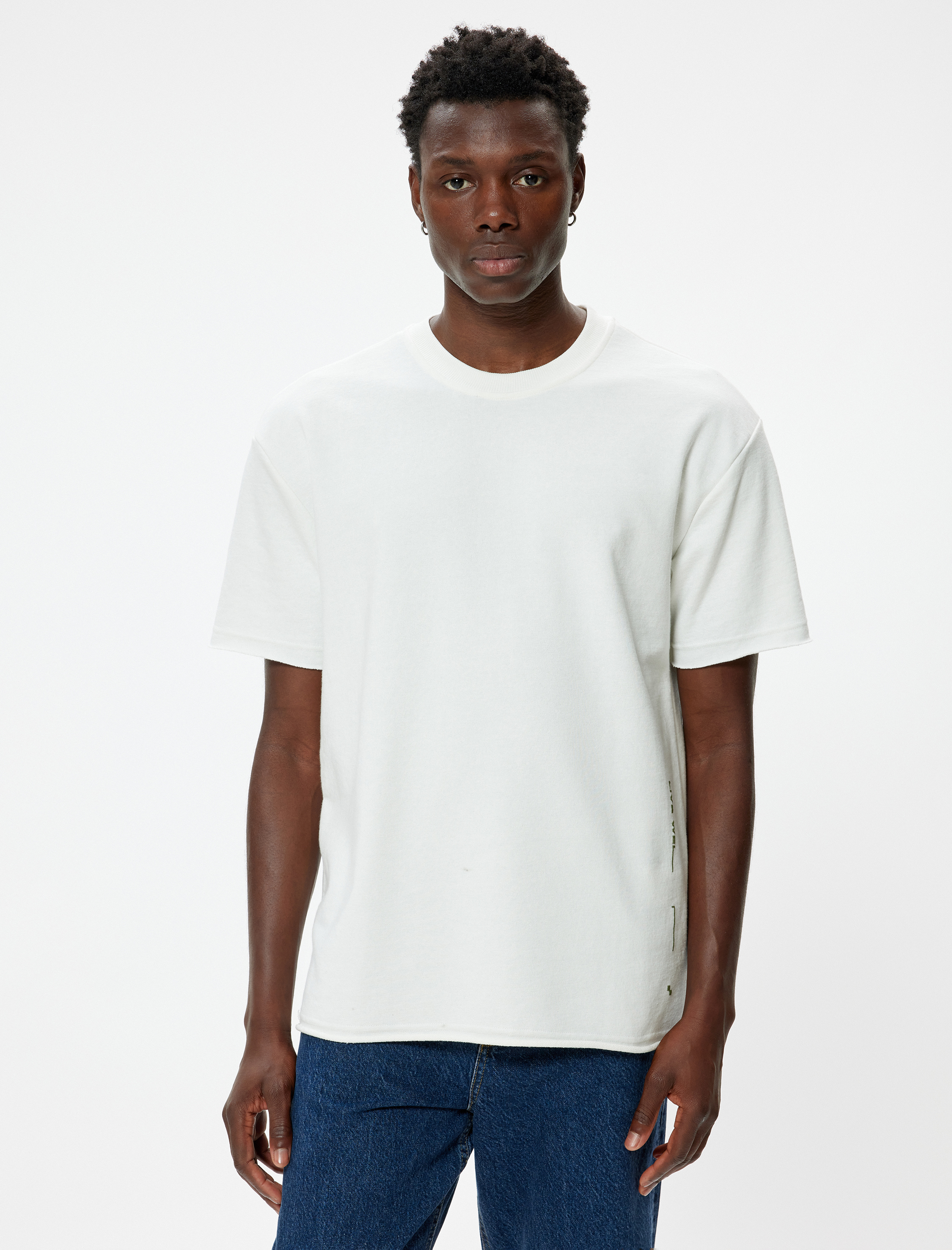   Pamuk Karışımlı Kısa Kollu Bisiklet Yaka Slogan Baskılı Oversize Tişört