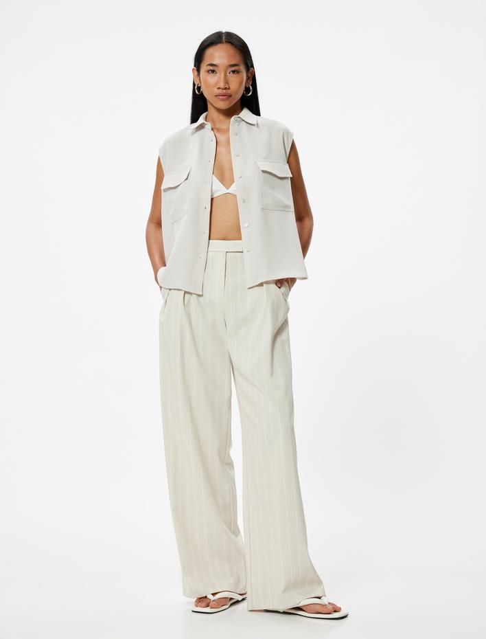  Kolsuz Gömlek Kapaklı Cep Detaylı Krep Kumaş