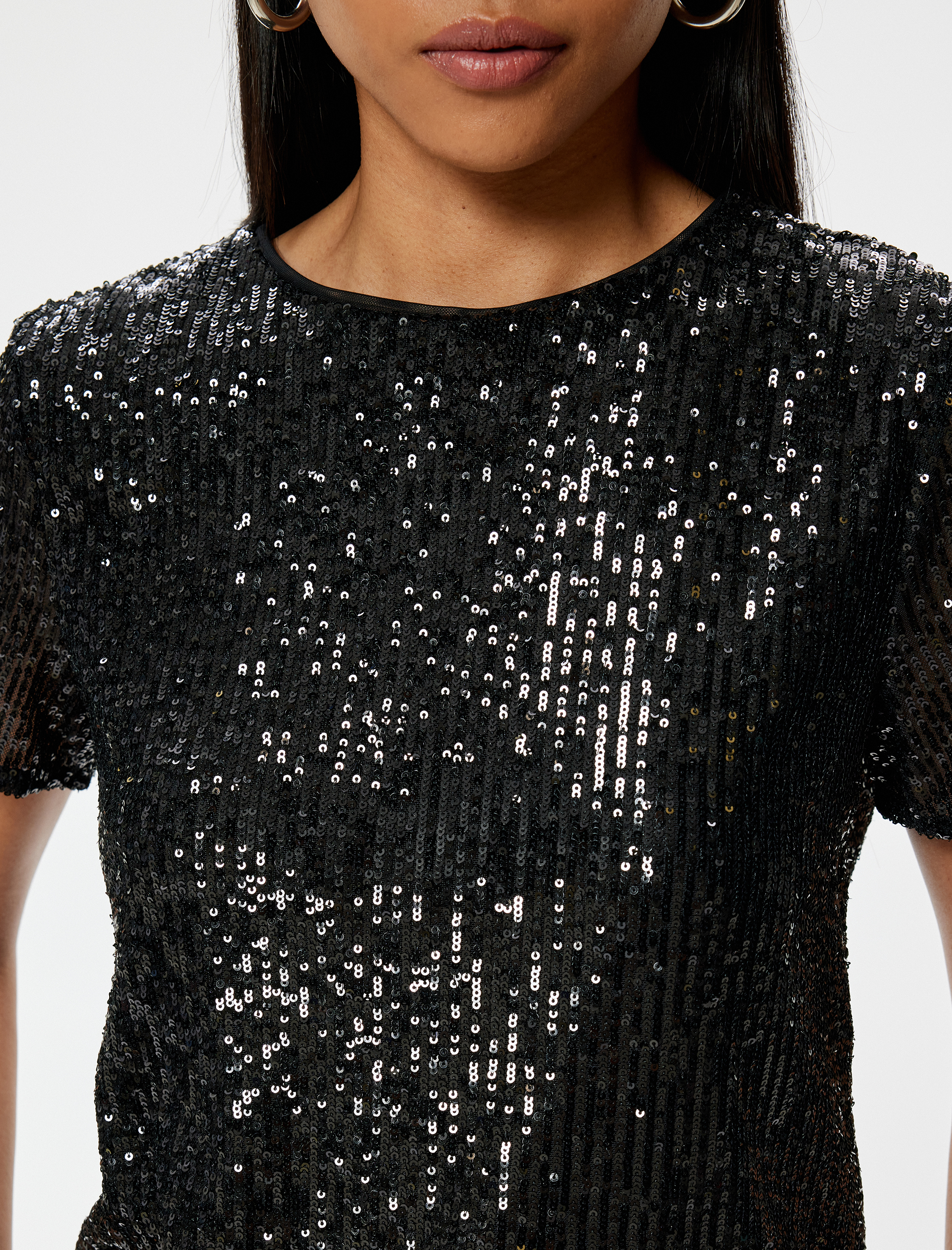   Abiye Bluz Pullu Payetli Kısa Kollu Bisiklet Yaka