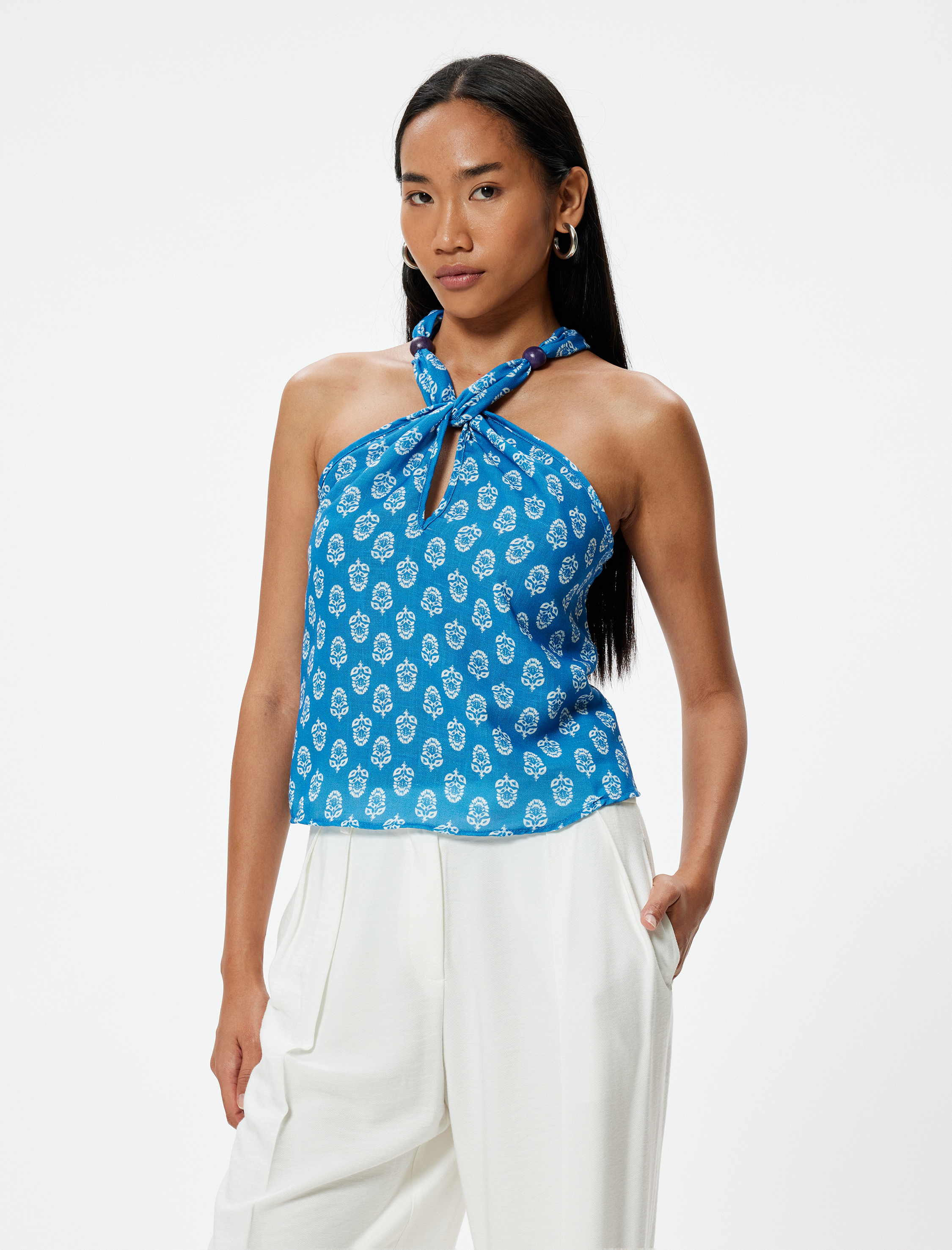   Halter Yaka Üst Etnik Desenli