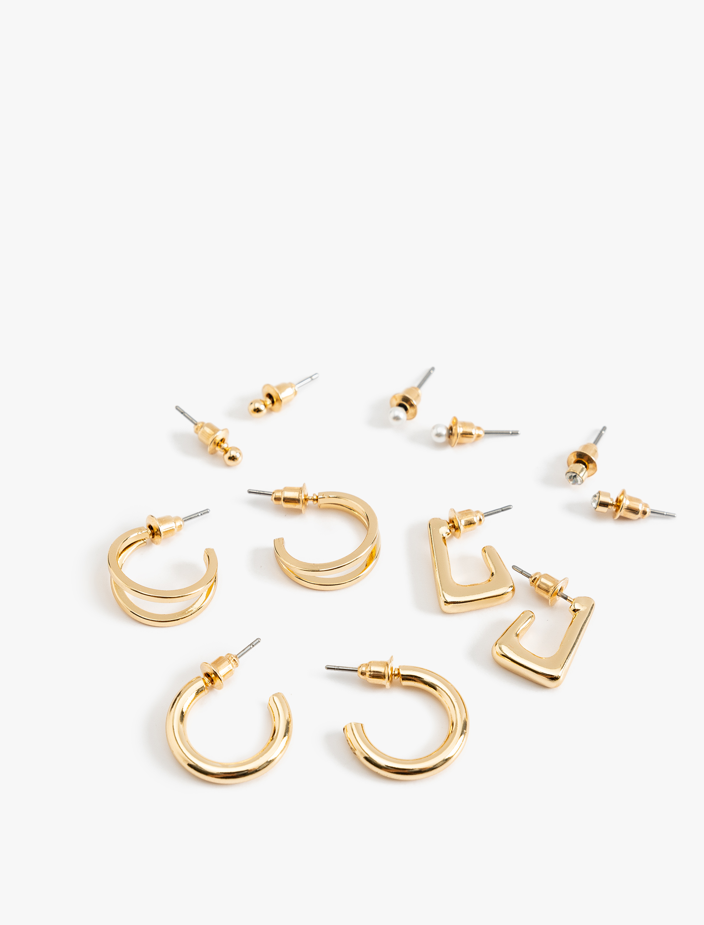  Kadın Top ve Halka Küpe Seti 6'lı İnci Detaylı Çelik Karışımlı