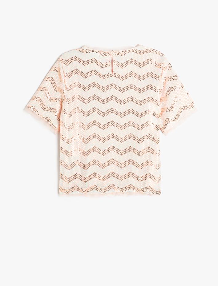 Kız Çocuk Pullu Payetli Bluz Kısa Kollu Bisiklet Yaka