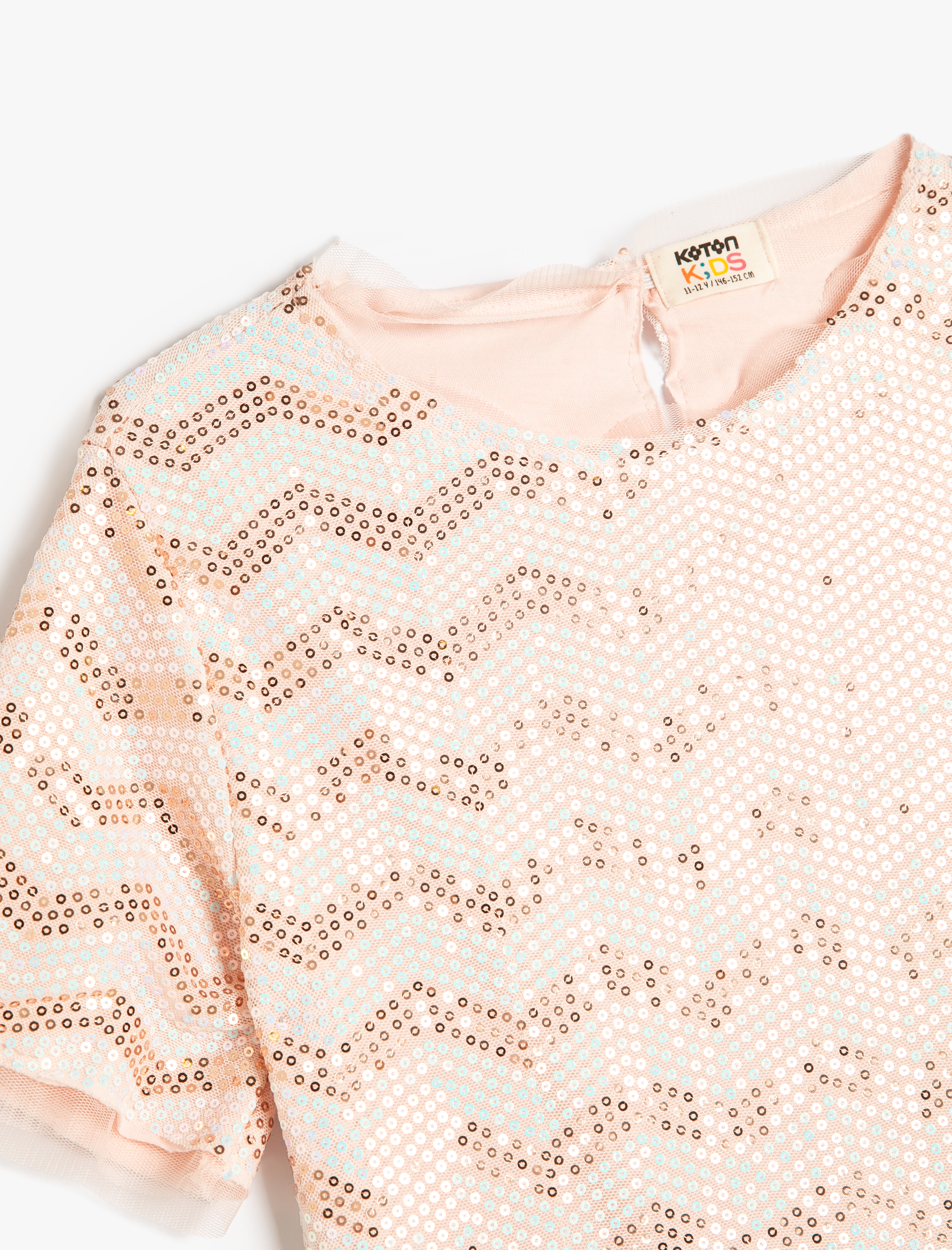 Kız Çocuk Pullu Payetli Bluz Kısa Kollu Bisiklet Yaka