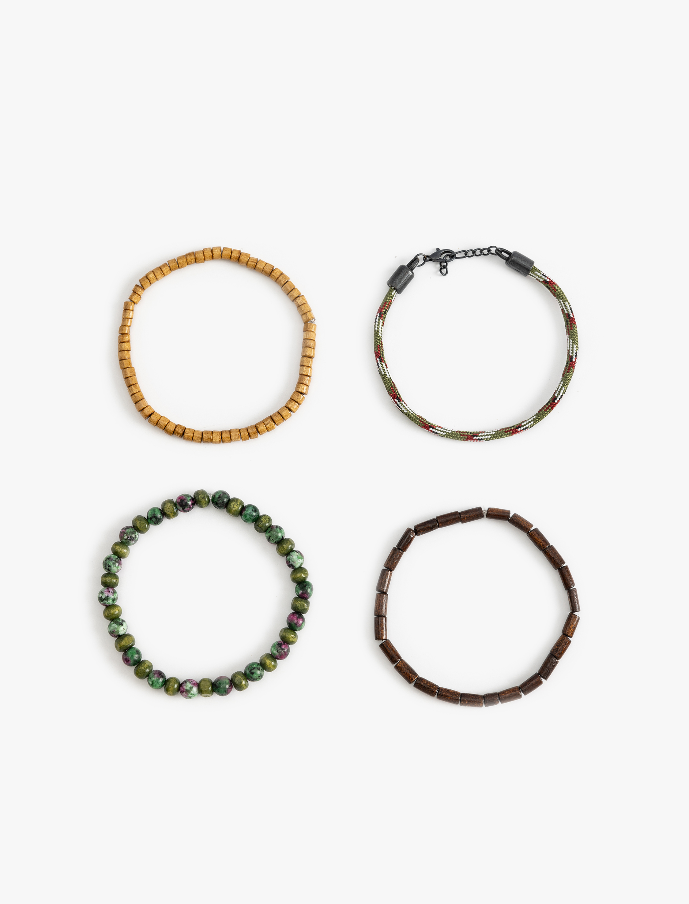  Erkek Bileklik Seti 4'lü Ahşap Boncuklu Çok Renkli