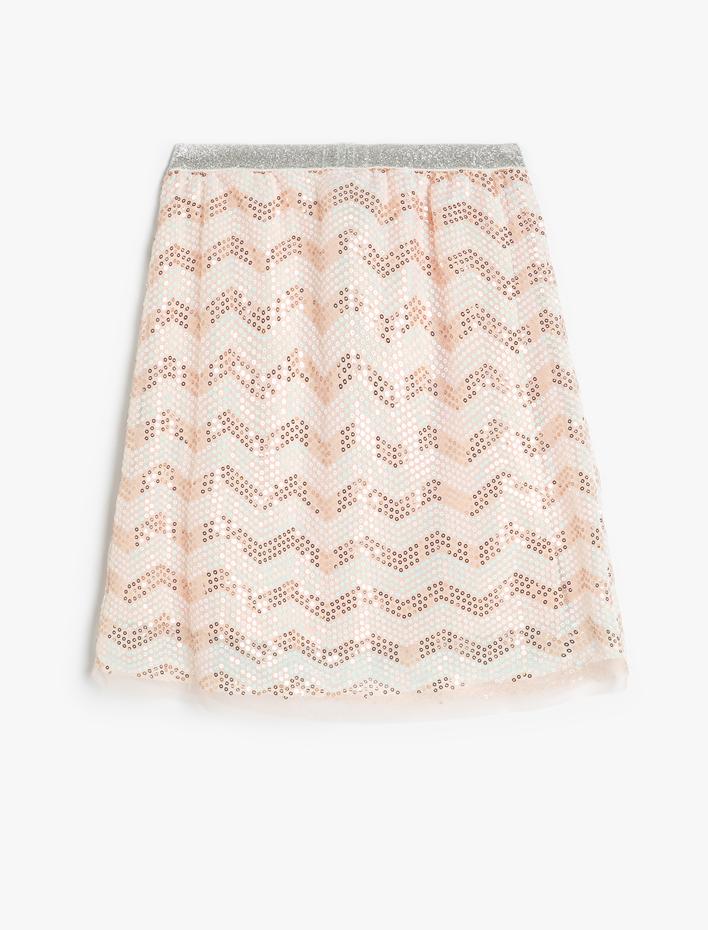 Kız Çocuk Pullu Payetli Etek Astarlı Beli Lastikli