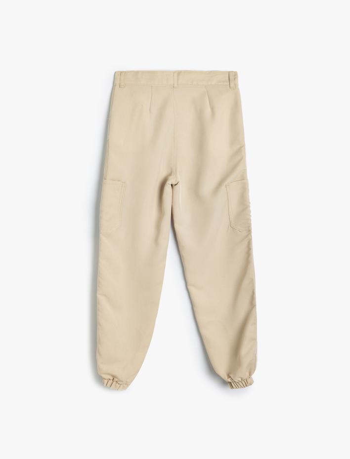 Kız Çocuk Jogger Kargo Cepli Pantolon Düğmeli Bol Kalıp