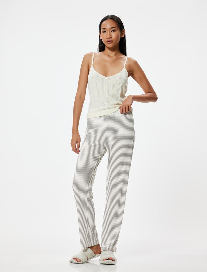  İnce Askılı Crop Pijama Üstü Rahat Kalıp