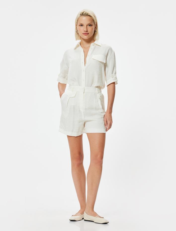  Yüksek Bel Mini Şort Cepli Rahat Kalıp