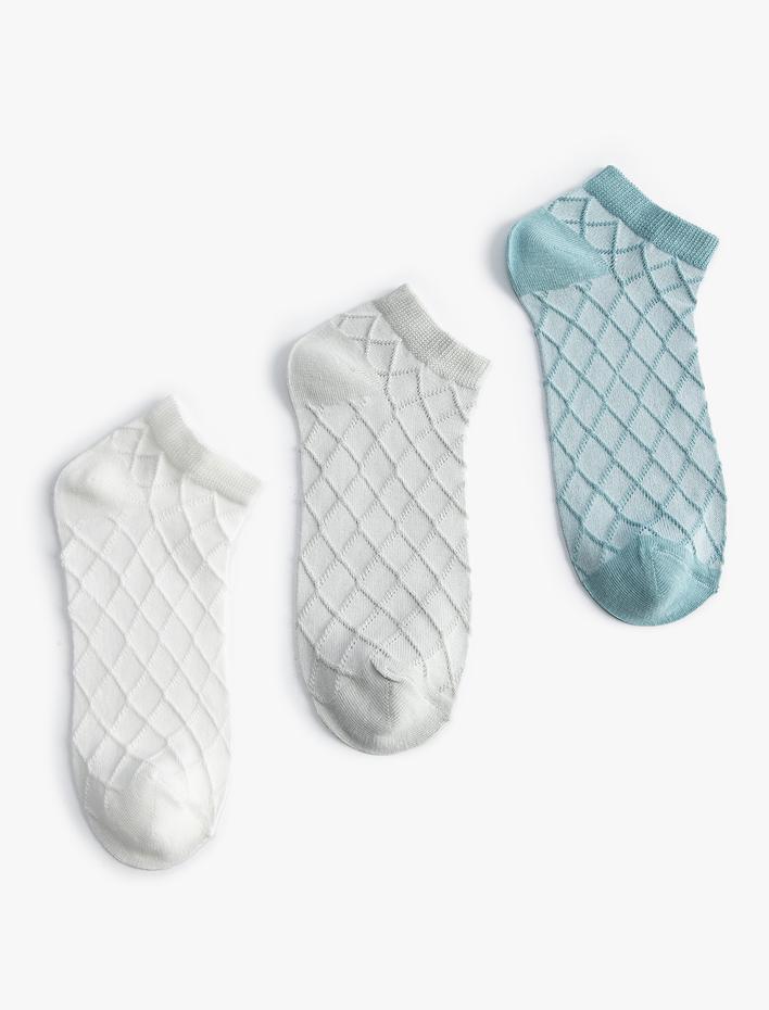 Kadın 3'lü Patik Çorap Seti Dokulu Çok Renkli