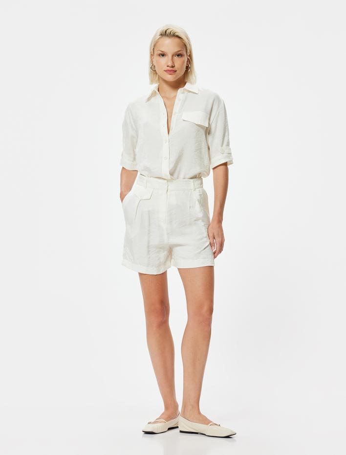  Modal Kumaş Kısa Kollu Gömlek Kapaklı Cep Detaylı